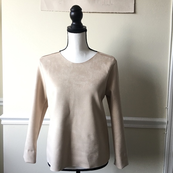 Zara Tops - Zara microsuede beige grid tailored shirt top